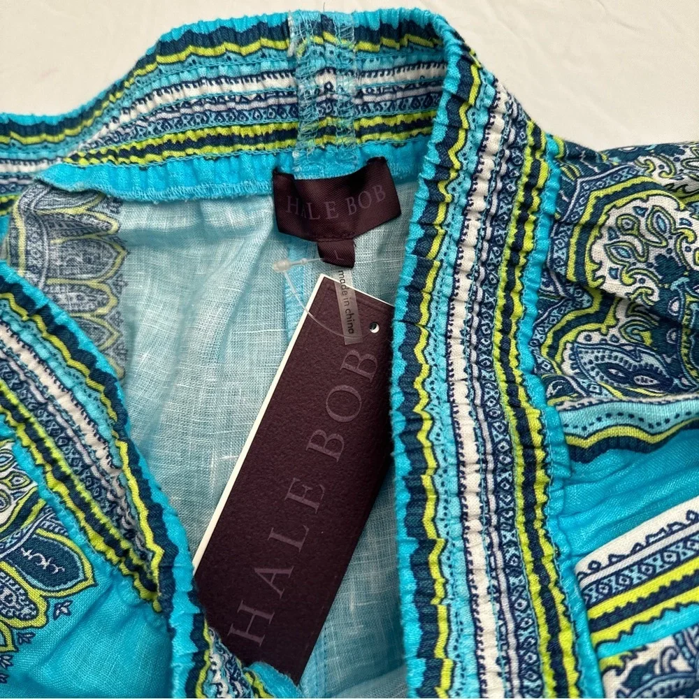 Hale Bob turquoise multicolor boho elastic waist linen pants - Picture 14 of 15